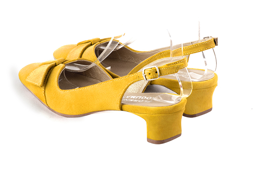 Yellow women's slingback shoes. Square toe. Low kitten heels. Rear view - Florence KOOIJMAN